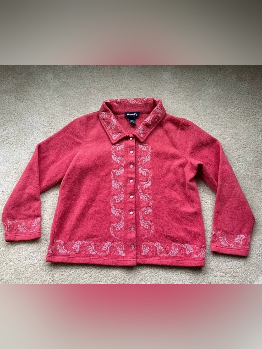 Denim & Co Women’s Embroidered Orange Fleece Jacket w/ Pearl Snaps - L  - VGUC